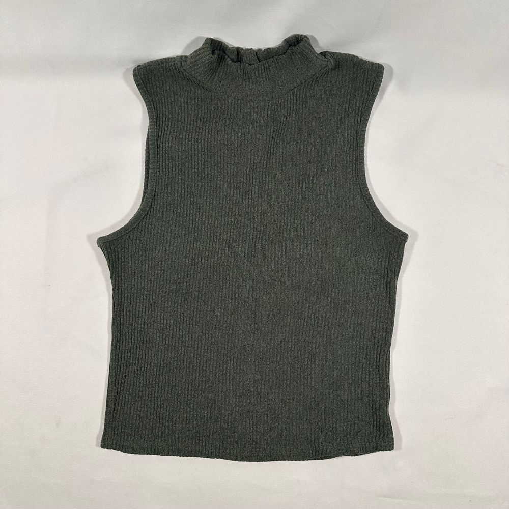 Sweet Claire Womens Large Mock Turtleneck Hand-Tailored Collar Dark Gray Green‎